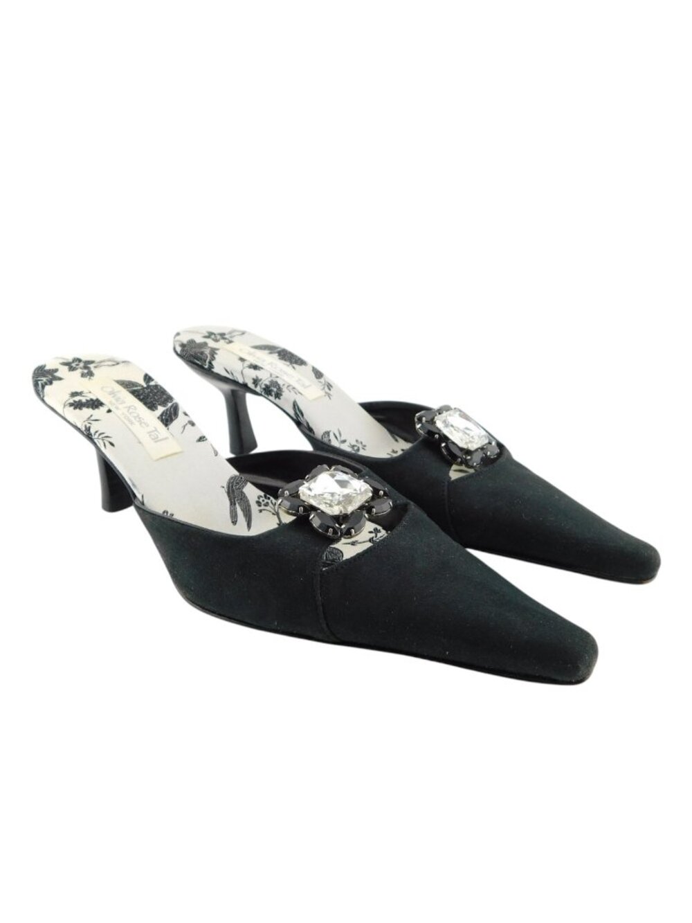 OLIVIA ROSE TAL Crystal Accent Black Suede Slide Heel Mules 8